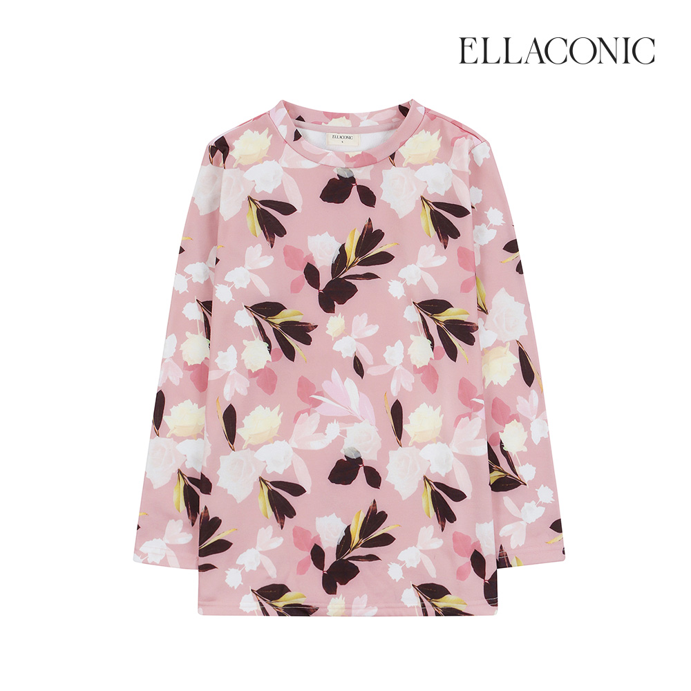 [ELLACONIC] 엘라코닉 플라워 핑크 기모 티셔츠